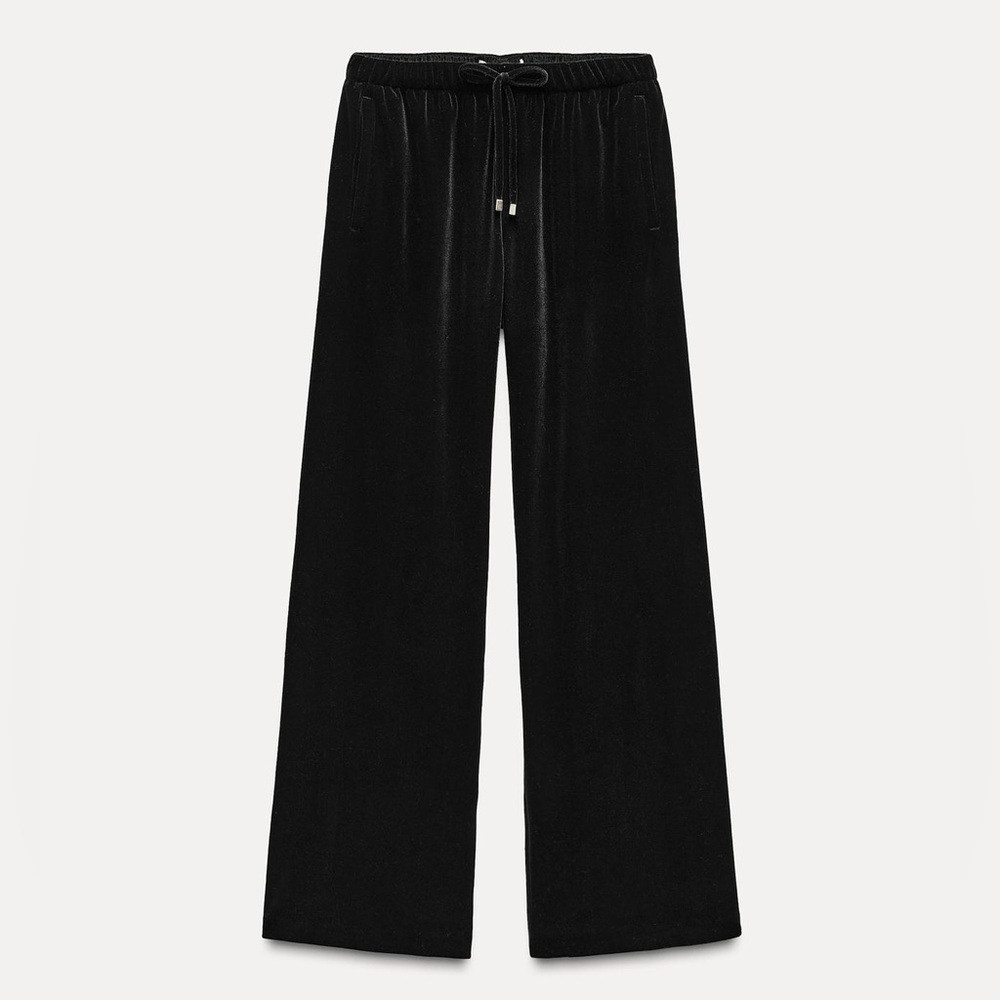 ZARA Velvet Wide Leg Pants XS Black